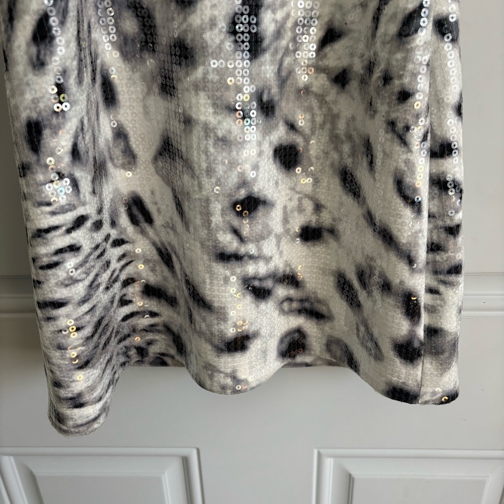 NWT Parker White and Black Leopard Sequin Halter Mini Dress, Size XS - Picture 4 of 15